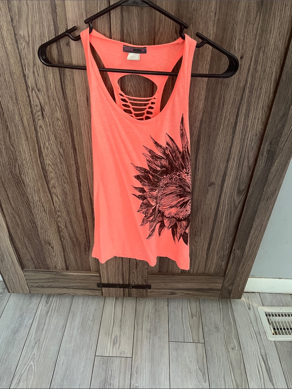 Joyce Leslie Coral Tank with Black Sunflower Graphic